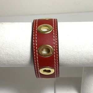Coach Leather Grommet Bangle Stackable Bracelet Red with Gold Hardware NEW
